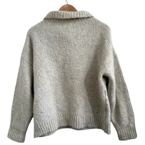 Anthropologie by Anthropologie Quarter Zip Collar Sweater Wool Blend Cream Tan M thumbnail 5