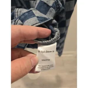 Forever 21 Checkered Board Print Cropped Trucker Denim Blue Y2K Jacket Medium thumbnail 6