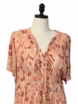 Knox Rose Maxi Dress XXL Blush Geometric Tassel Tie Smocked Waist Cottagecore thumbnail 7