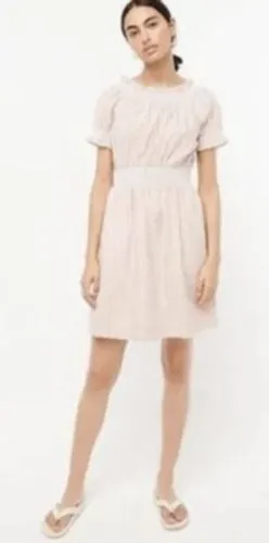 J.Crew Womens XS Peach Gingham Smocked Cotton Mini Dress Short Sleeve Pockets thumbnail 1