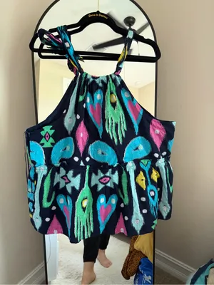 NWT crown & ivy Navy Multi Ikat Print Halter Peplum Tank thumbnail 6