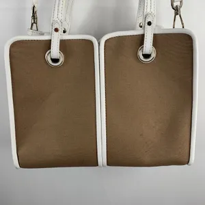 Kate Spade Sam Canvas Satchel Blazer Brown White Leather Trim Shoulder Bag Purse thumbnail 5