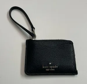 Kate Spade Leila Credit Card Holder Wristlet ID Key Ring Pebbled Leather Black thumbnail 1