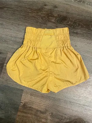 Free People Golden Yellow Ruched Waist Athletic Shorts The Way Home Shorts XS thumbnail 4