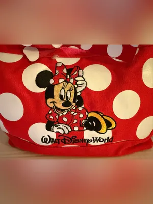 Disney Parks Canvas Red w White Polka Dots Tote Bag Embroidered Minnie Mouse thumbnail 2