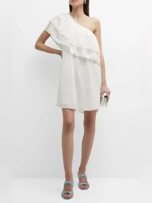 TRINA TURK NWT Phebe One-Shoulder Tier Ruffle White Eyelet Mini Dress Classy XXL thumbnail 2