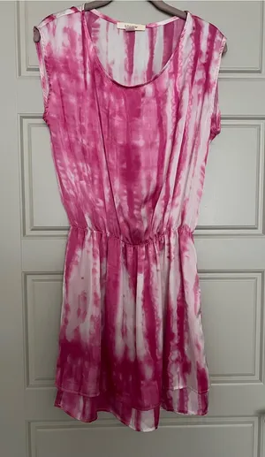 Sleeveless Pink Tie Dye Short Dress S Summer Vacation Beach Dress Sundress thumbnail 1