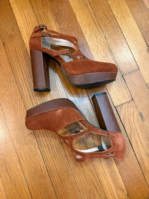 Platform Block Heel Cage T Strap Heeled Pump Sueded Texture US SZ 7 thumbnail 5
