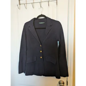 Lauren Ralph Lauren Womens Blue Button-Up Knit Sweater Blazer Gold Buttons S thumbnail 6