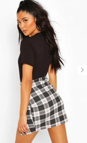Boohoo split front checked mini skirt plaid size US 8 thumbnail 4