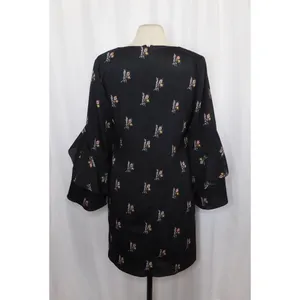 KOBI HALPERIN Ayana Ruffle Sleeve‎ Black Floral Dress Cape Shift Dress Medium thumbnail 6