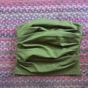Na-Kd Green Ruched Strapless Tube Top Blouse thumbnail 1