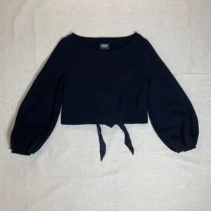 Maeve Anthropologie | Black Tie-Back Ponte Pullover Balloon Sleeve Top | Small thumbnail 4