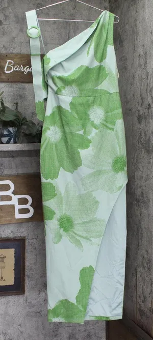 NEW Jewel Badgley Mischka Print One Cold Shoulder Dress Gown Green / Multi 4 thumbnail 1
