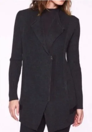 Athleta Sentinel Sweater Charcoal Asymmetrical Zip Knit Sweater Jacket thumbnail 1