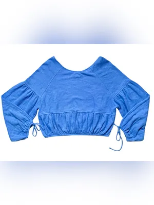Aerie Endless Summer Cropped Eyelet Blue Tie Cuff Sweatshirt Size XS thumbnail 5