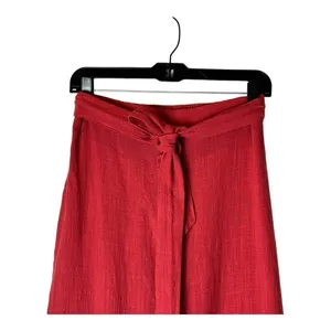 LPA Pants Women Medium Red Gauzy Cotton Elastic Tie Waist High Rise‎ Tapered thumbnail 3