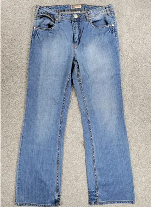 Vintage Faded Glory Jeans Womens 12 Light Wash Blue Floral Flap Pockets Wide Leg thumbnail 1