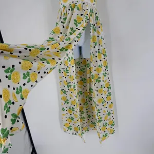 Womens Lemon Print Maxi Dress Halter Neck Size S Slit White‎ Yellow Fun Party thumbnail 7