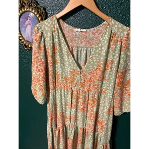 ABEL THE LABEL Dress Wild Bloom Boho Maxi Green V Neck Size Medium Floral Cottag thumbnail 2