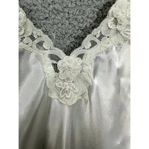 Vtg Dentelle Satin Slip Dress Womens Medium Ivory Bridal Nightgown Lace Rosettes thumbnail 5