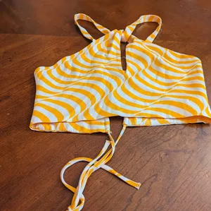 Zara Silk Orange and White Crop Top,Size S thumbnail 3