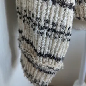 Altar'd State Pullover Small White Black‎ Striped Knit V Neck Tie Front Sweater thumbnail 4
