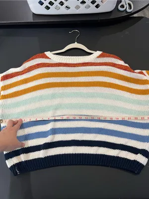 Lulus Charli Blue Multi Striped Knit Sweater size Large 100% Cotton thumbnail 6