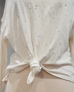 Poof! Distressed Ecru/ Off White Choker Cold-Shoulder Tie-Front Top thumbnail 6
