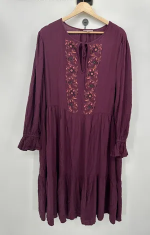Knox Rose Midi Dress Size 2X Burgundy‎ Embroidery Boho Peasant Fall Cottagecore thumbnail 1