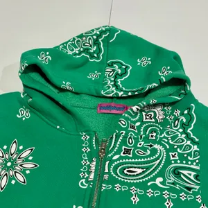 Edikted Green Bandana Paisley Oversized Zip Hoodie M/L thumbnail 2