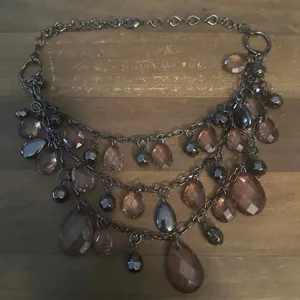 Gunmetal multi strand amber dangle bead statement necklace Brown thumbnail 2