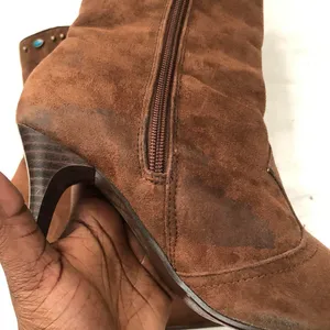 Western boho country chic Brown man-made suede ankle mid-calf boots turquoise stones cowboy/cowgirl approx 3” stiletto heels pointed toe thumbnail 6