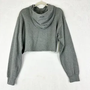 Aritzia Sweatfleece Perfect Raw Hem Hoodie Size Medium NWT Heather Dark Grey thumbnail 5