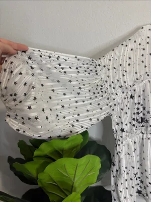 Tallulah Kate White flowy tiered Blouse Black Stars and Balloon Sleeves thumbnail 5