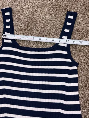Loft Navy Blue & White Striped Ribbed Tank Top Medium thumbnail 7