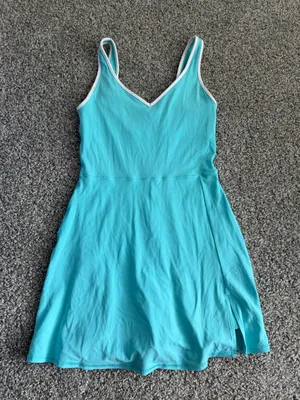 aerie Bright Aqua Scoop Neck Athletic Mini Dress with White Trim Pickleball thumbnail 2