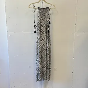 Red Carter Black White Geometric‎ Tribal Tassel Halter Maxi Dress US Large Boho thumbnail 2