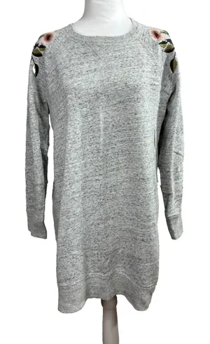 Abercrombie & Fitch Women’s Embroidered‎ Floral Sweatshirt Tunic Dress Boho Sz L thumbnail 1
