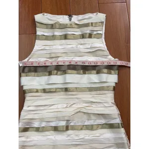 Alice + Olivia Dress Women Cream Gold Silk Tiered Ribbon‎ Mini Size 4 thumbnail 5