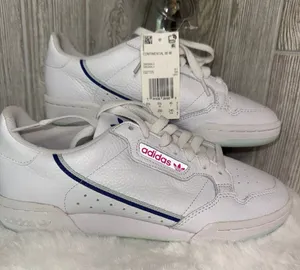 adidas 80’s Continental Shoes with Navy Stripe and Pink Logo thumbnail 1