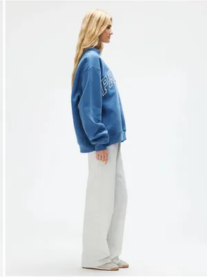 NEW Parke Vintage Denim Varsity Mockneck Sweatshirt Size L/XL thumbnail 2