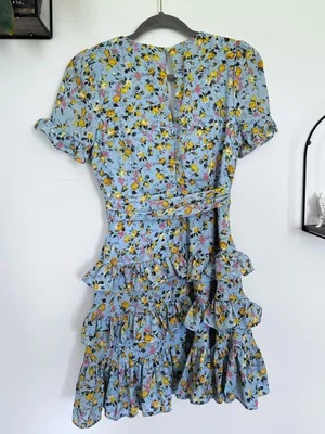 Lulus Feeling Butterflies Light Blue Floral Tiered‎ Ruffle Mini Dress Size Small thumbnail 2