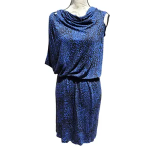 Tart Collections NWT Blue Black Animal Print Cowl Neck Blouson Sheath Dress L thumbnail 3