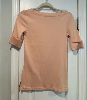 NWOT LRL Lauren Ralph Lauren Size XS Pink Boat Neck Cuffed Sleeve Top Cotton thumbnail 1