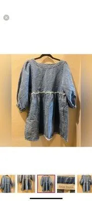 Shop Stevie | Long Sleeve Denim Puff Sleeve Distressed Dress thumbnail 2