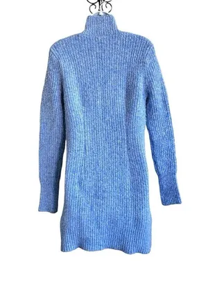 Zara Pullover Knit Ribbed Short Sweater Dress Mock Neck Light Blue Color XS thumbnail 3