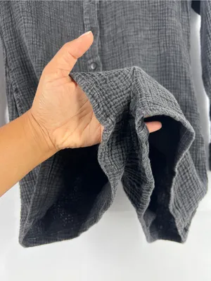 Bird Bee Textured Gauze Romper Charcoal Black Long Sleeve Button Front Size M thumbnail 6
