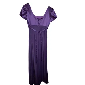 1001 Nights Vintage Purple Satin Empire Waist Maxi‎ Dress Short Sleeve Size 5/6 thumbnail 6
