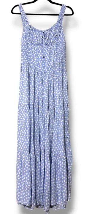 Aerie blue white smocked maxi dress bohemian cottagecore polka dot pattern med thumbnail 1